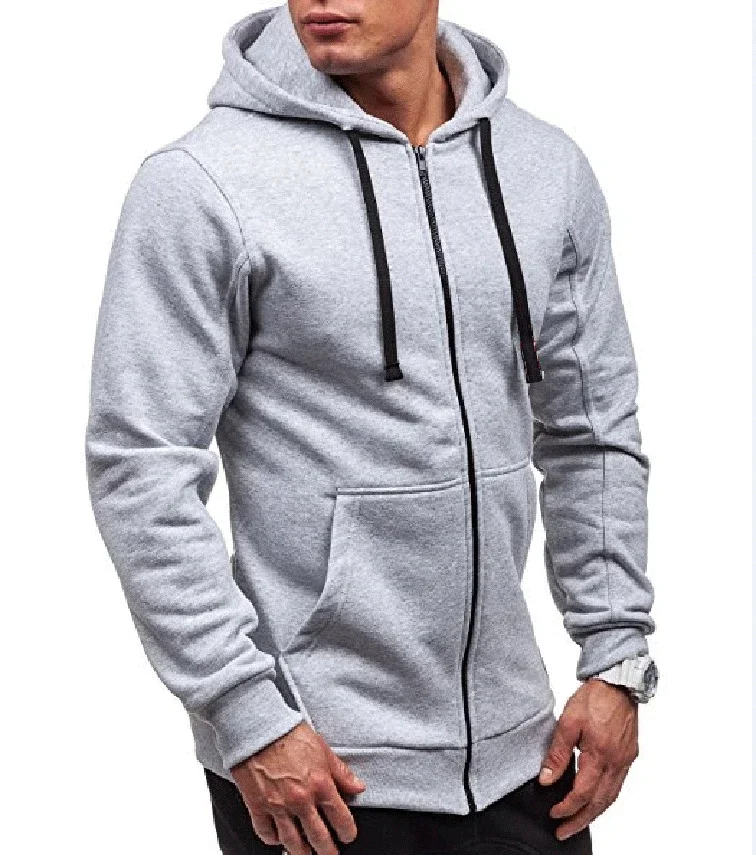 Lässiges Sweatshirt mit Reißverschluss und Kapuze, Herren-Sweatshirt, einfarbig, Strickjacke mit Kapuze, Jacken, Frühling und Herbst, männliche Tops – Detail 3