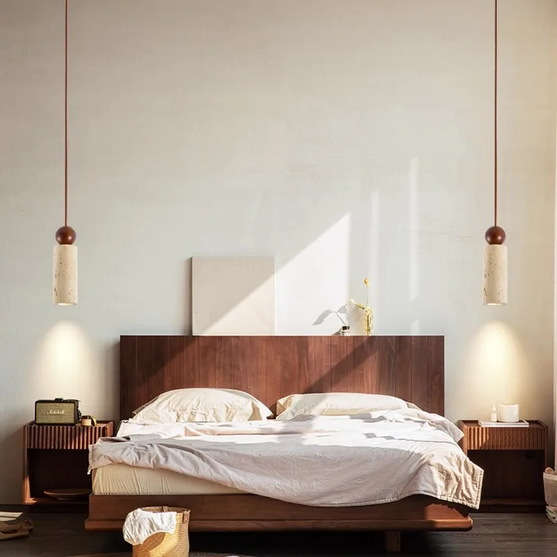 

Natural Cave Stone LED Pendant Lights Nordic Marble Travertine Bedside Pendant Lamp Bedroom Living Dining Room Home Decor Lights