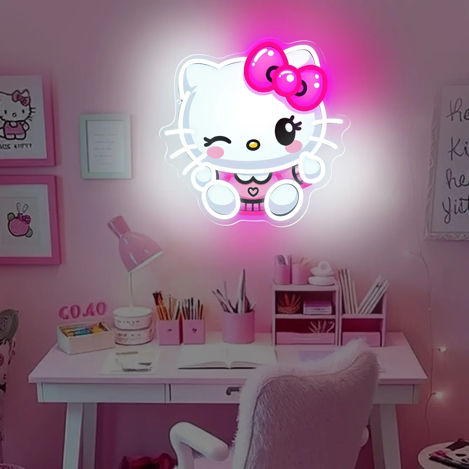 Hello Kitty Anime Neon Sign Dimmable USB Cartoon LED Neon Light for Bedroom Girl Club Party Wall Decor Birthday Gift for Kid