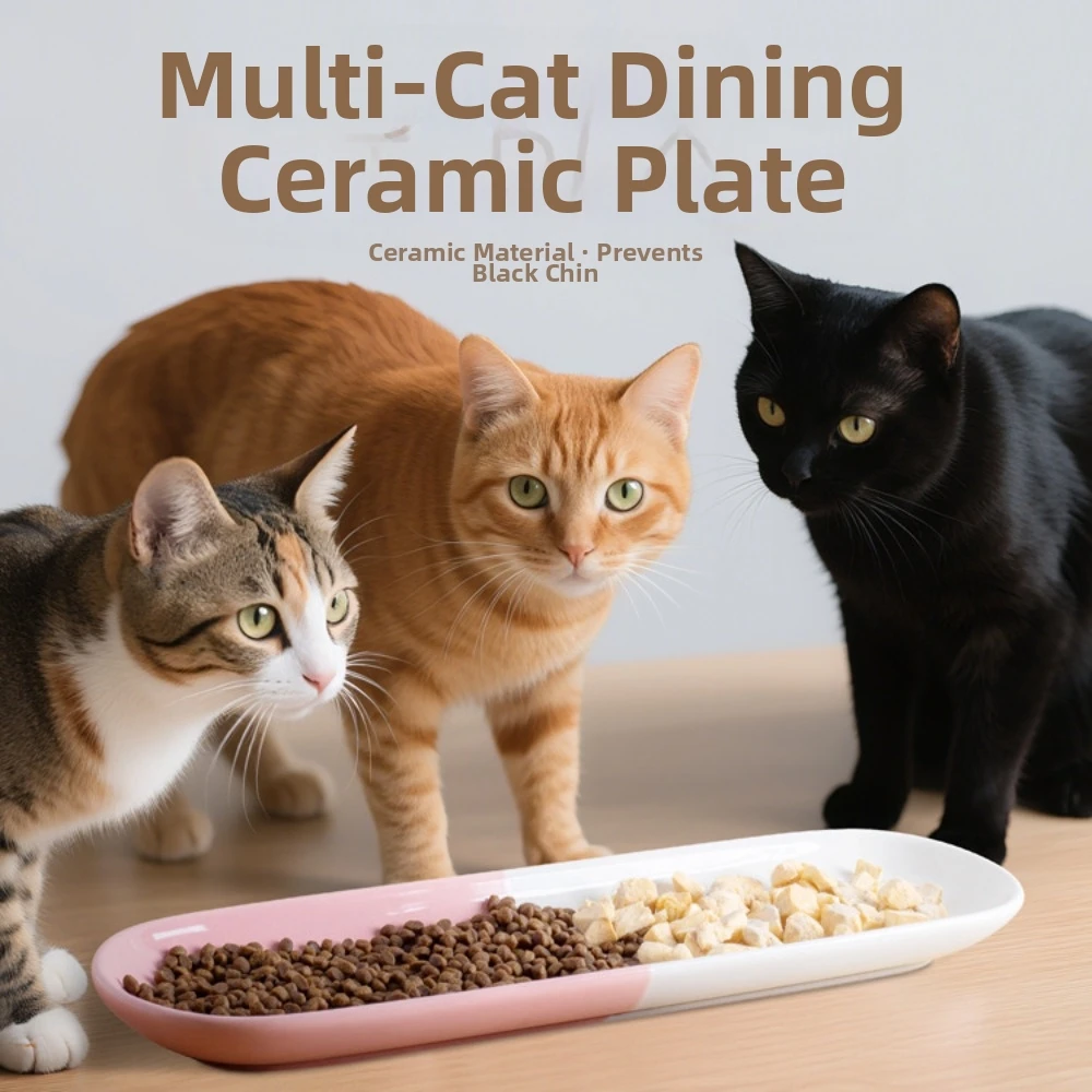 Long Multi-Cat Shared Eating Bowl Anti Tipping Ceramic Dog Food Water Container Creative Non-slip Cats Feeder Basin Wet Dry Food
