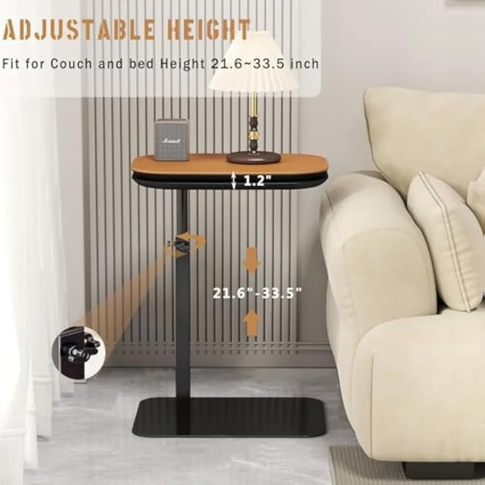 طاولة جانبية دوارة بارتفاع قابل للتعديل على شكل حرف C مع سطح مزدوج للأريكة