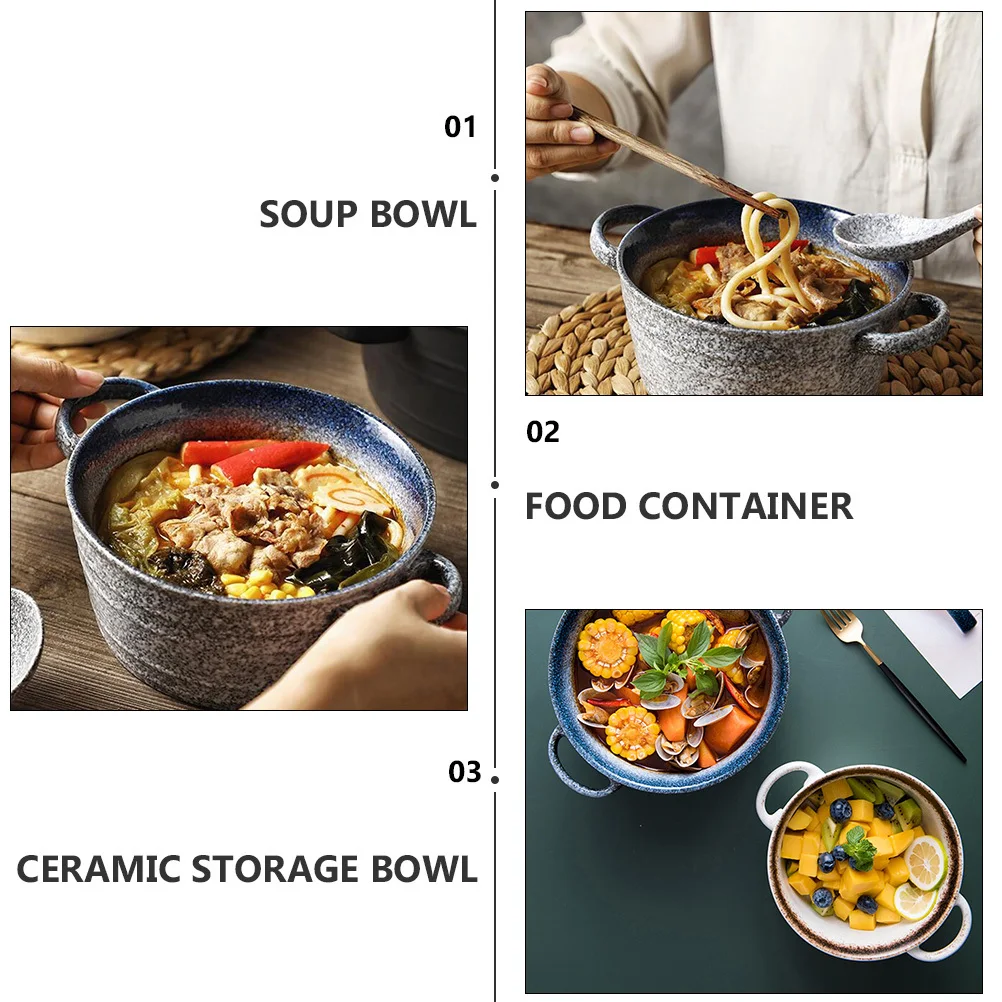 

1Pcs Double Handle Soup Bowl Ceramic Premium Japanese Style Food Bowl Heat Insulated Non-Toxic Eco-Friendly for Home Restaurant