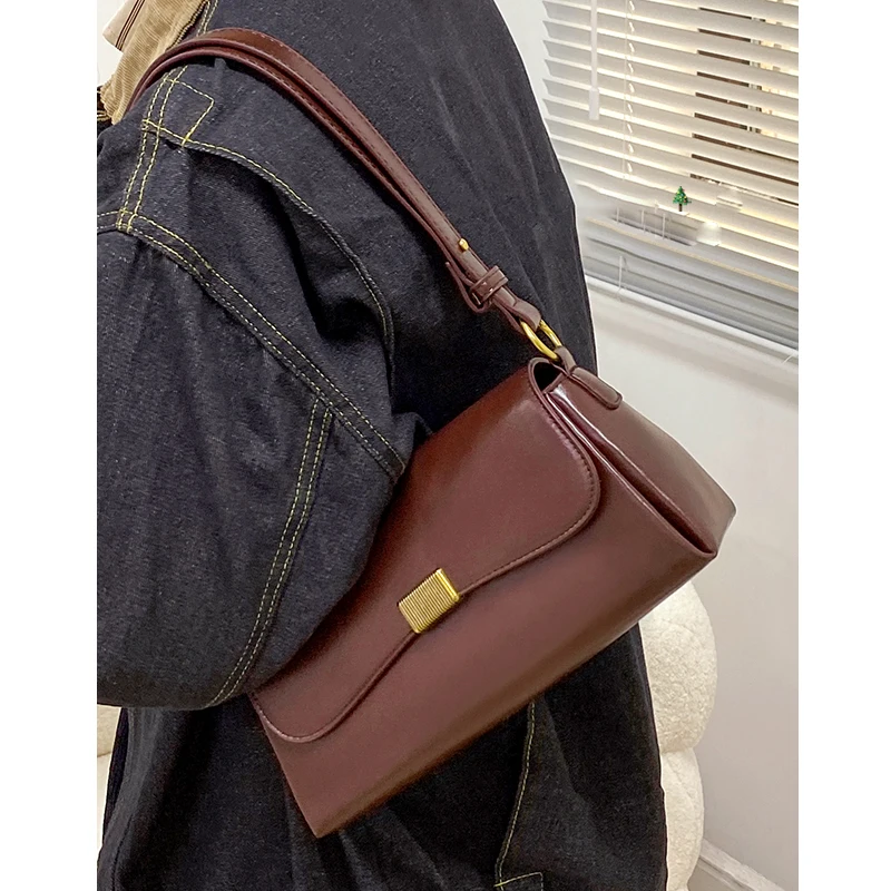 Vintage Women\'s Underarm Bag 2023 Autumn Winter PU Leather Lady Shoulder Crossbody Bags High Quality Female Handlebag