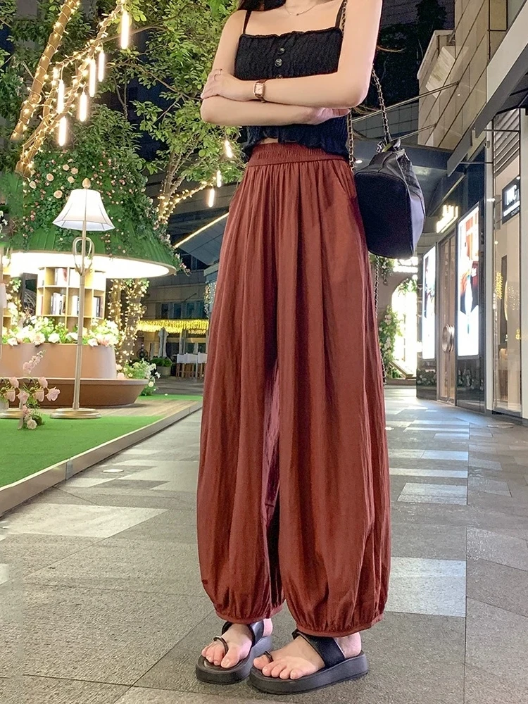 

Летние эластичные брюки-фонарики с эффектом похудения, свободные, драпированные, повседневные, укороченные, женские, больших размеров