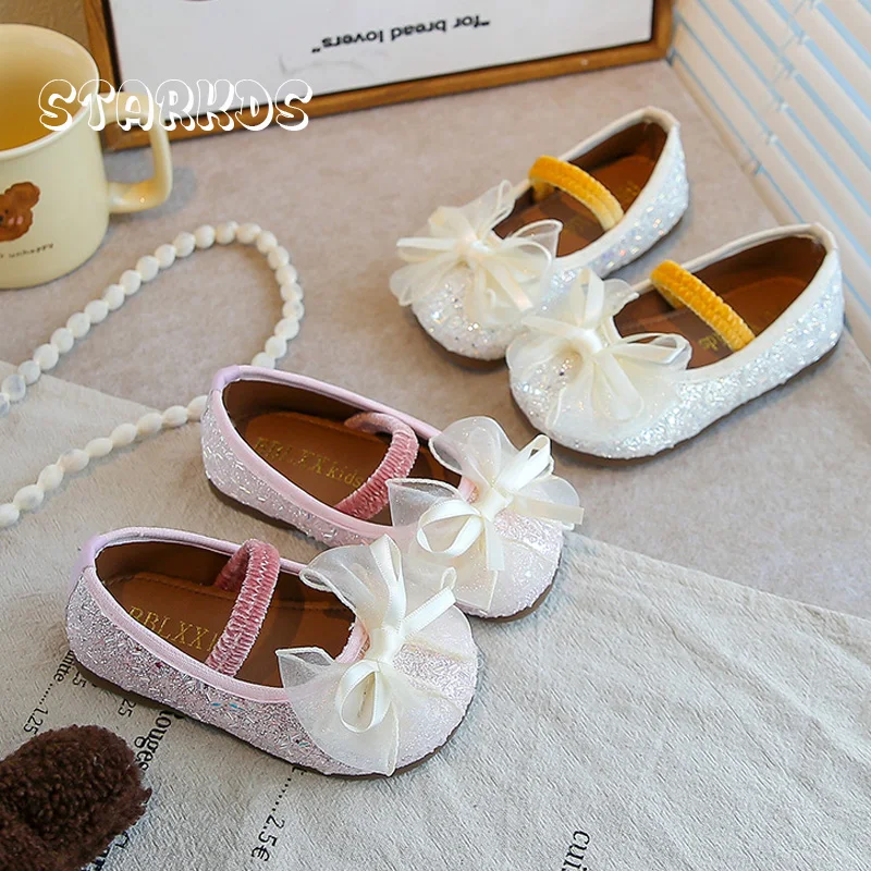 

Silk Gauze Bowknot Design Glitter Ballet Flat Kid Girl Round Toe Elastic Band Ballerina Shoes Baby Child Soft Bling Dress Zapato