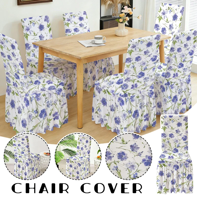 Elastic Printed Chair Cover with Backrest Stretch Universal Seat Cover for Dining/Kitchen Chairs, Comfortable Skirted Protector