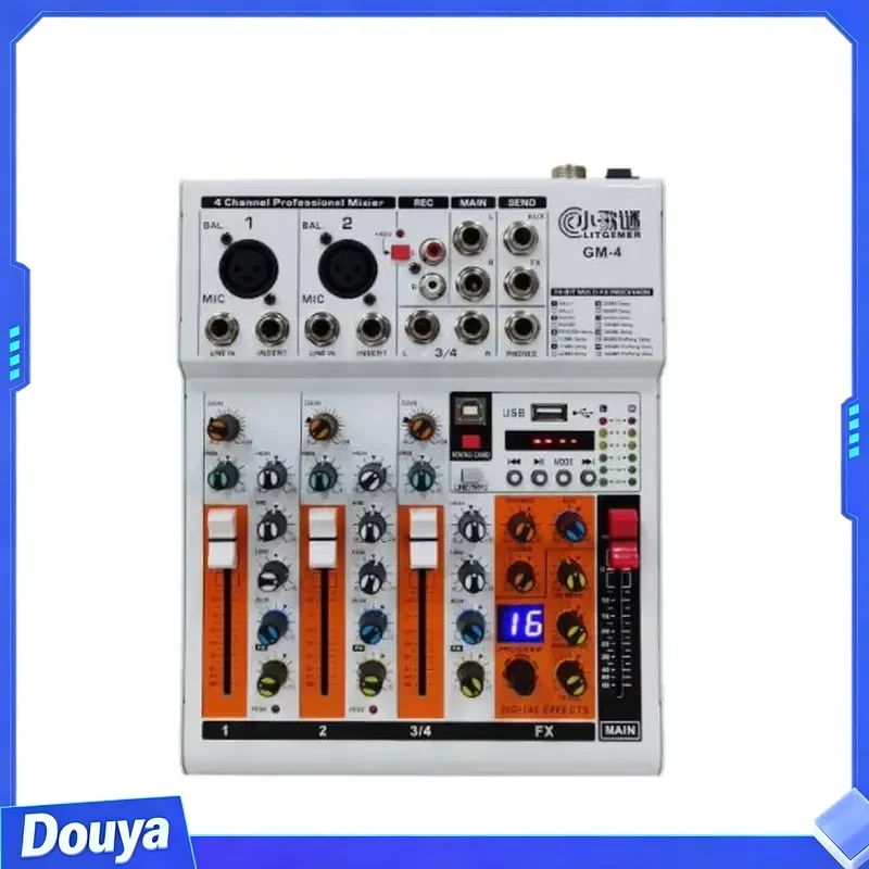 XTUGA JF04 Professional USB Audio Mixer 4-Channel Metal 3-Stage Equalization Mini DJ for Outdoor Performance 1 Year Warranty