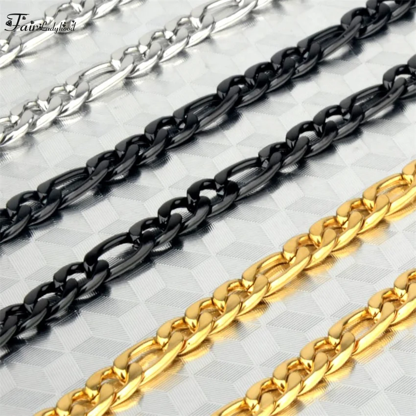16-28 Inch Figaro NK Chain Stainless Steel Necklace Link Cable Rope Lobster Clasp For Men Women High Quality Jewelry Gift