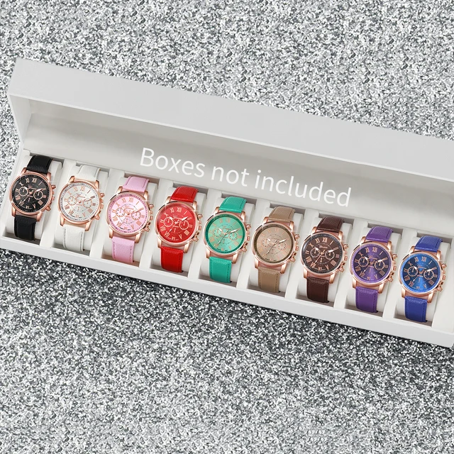 9 sztuk/zestaw zegarki damskie moda Roma Dial damski zegarek kwarcowy Casual skórzany pasek zegarki na rękę Relogio Feminino (bez pudełka)