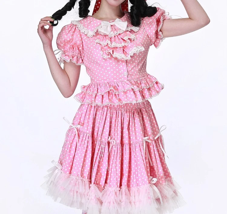 Elegante Japanse Retro Roze Peter Pan Kraag Korte Mouw Lolita Zomer Nieuwe Meisje Zoete Boog Kant Slanke Leeftijdsverlagende Top