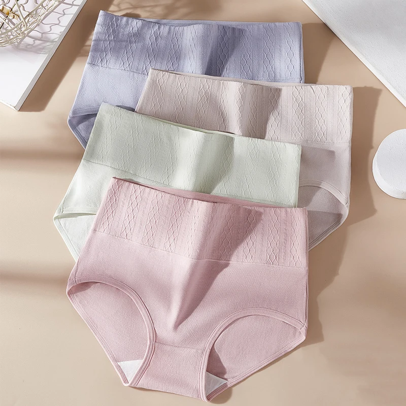 Plus Size 4Pcs Cotton Women Panties High Waist Body Shaper Underwear Breathable Pantys Solid Ladies Briefs Slim Female Lingerie