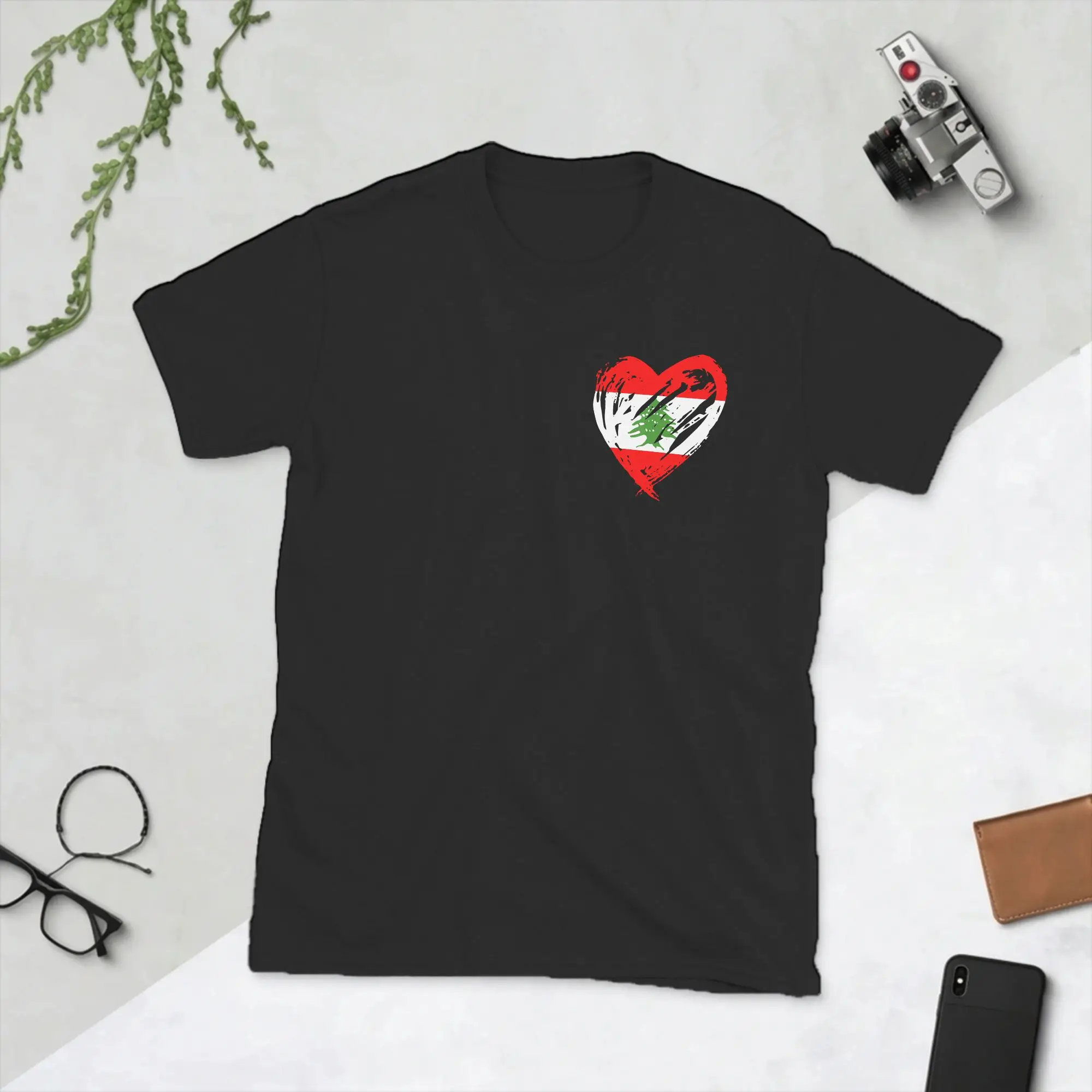 Men T-Shirts Lebanon Flag Heart Awesome Pure Cotton Tees Short Sleeve  T Shirt Round Collar Clothing Graphic Printed