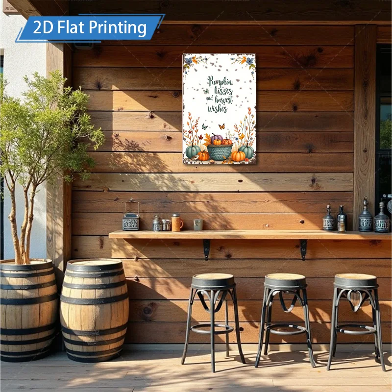 Panneau métallique 8x12 pouces, 1 pièce, "pays de la récolte d'automne, panneau métallique avec citrouilles et fleurs pour décoration de ferme"