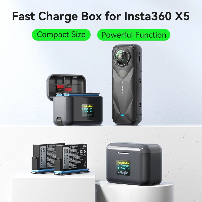 

For Insta360 X5 Camera Dual Batteries Fast Charge Box USB Type-C Port Charging Hub For INSTA 360 x5 36W Smart Charger Accessory