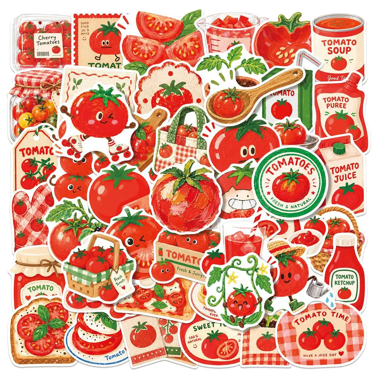 50pcs Cute Hand-Drawn Food Vegetable Kitchen Tomato Stickers Waterproof Vinyl Decals for Phone Case Water Bottle Journal Gift