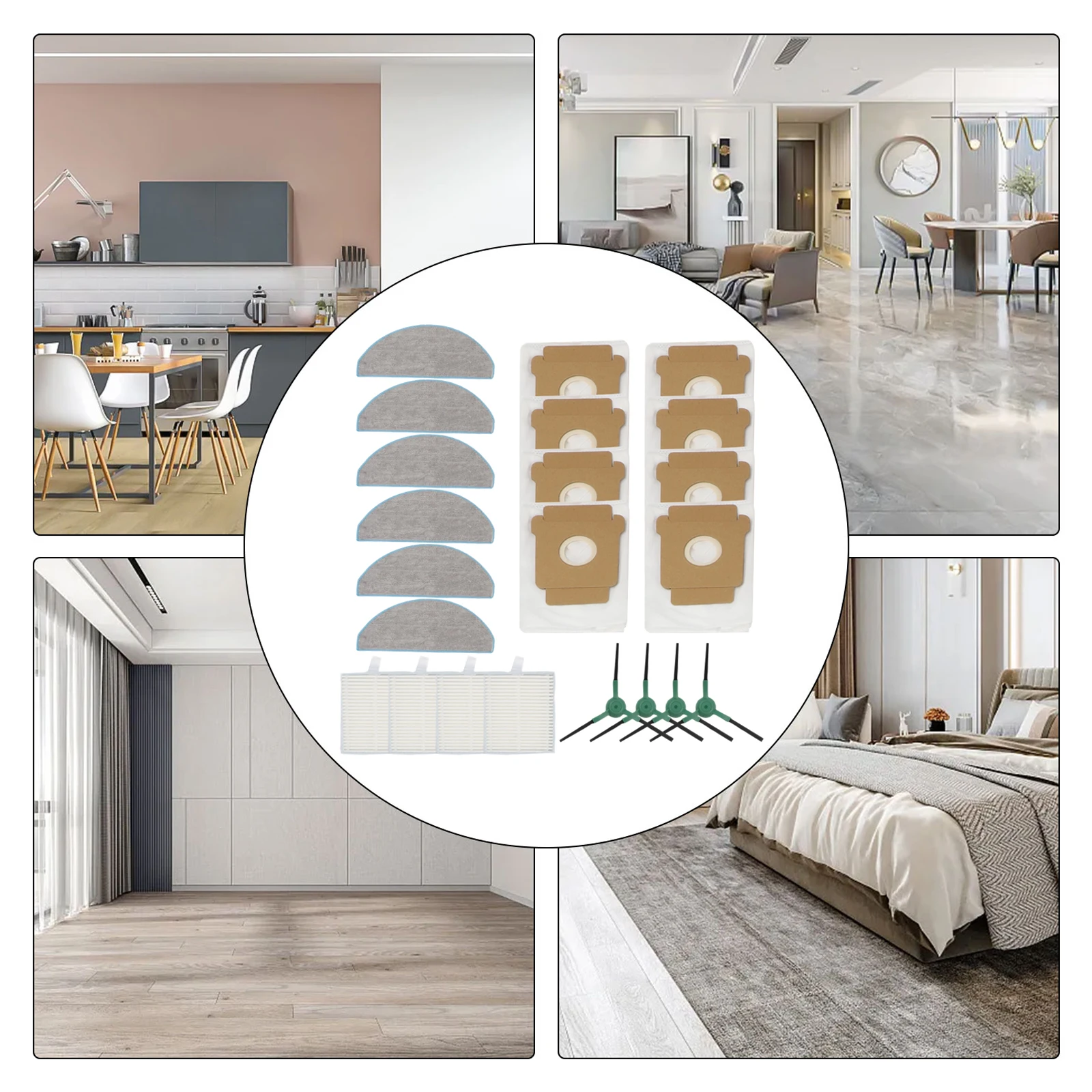 For Roomba 105 Compatible for Cleaning Kit 4 Filters 6 Mop Cloths 8 Dust Bags 4 Side Brushes for a Healthier Environment
