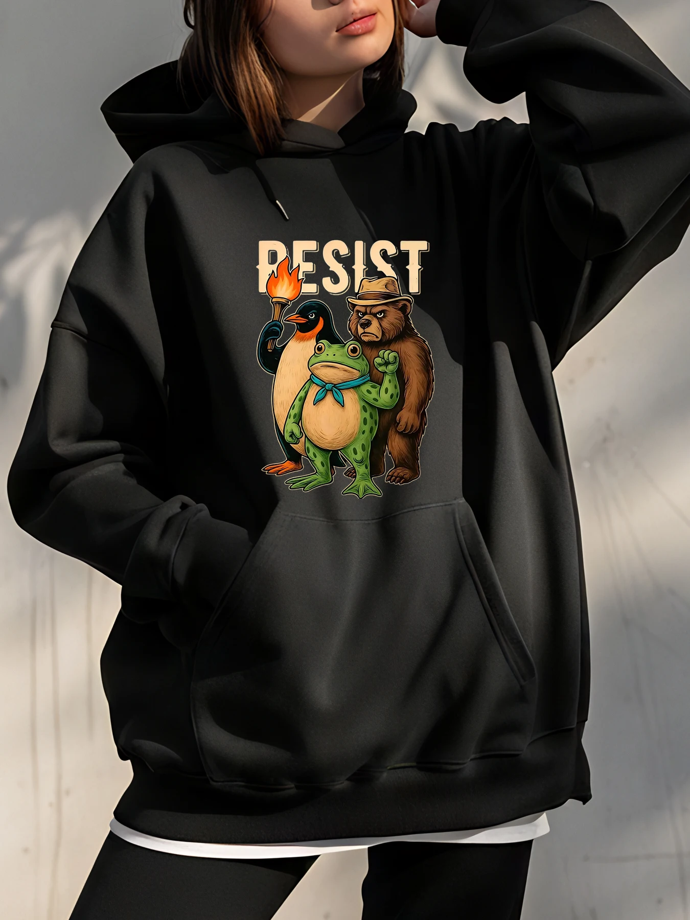 【Halloween】Resist Print Hoodie Casual Style Duck Bear Frog Graphic Design Unisex Streetwear 220g