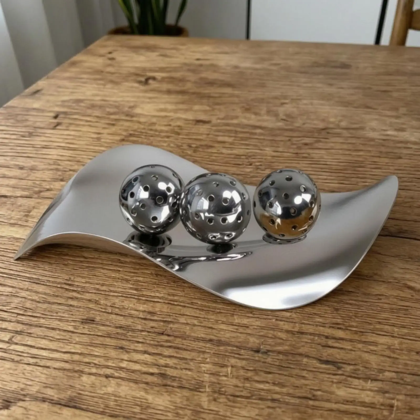 Wave Tray Stainless Steel Sculptural Tray Mirror-Polished for Living Room, Reception Area