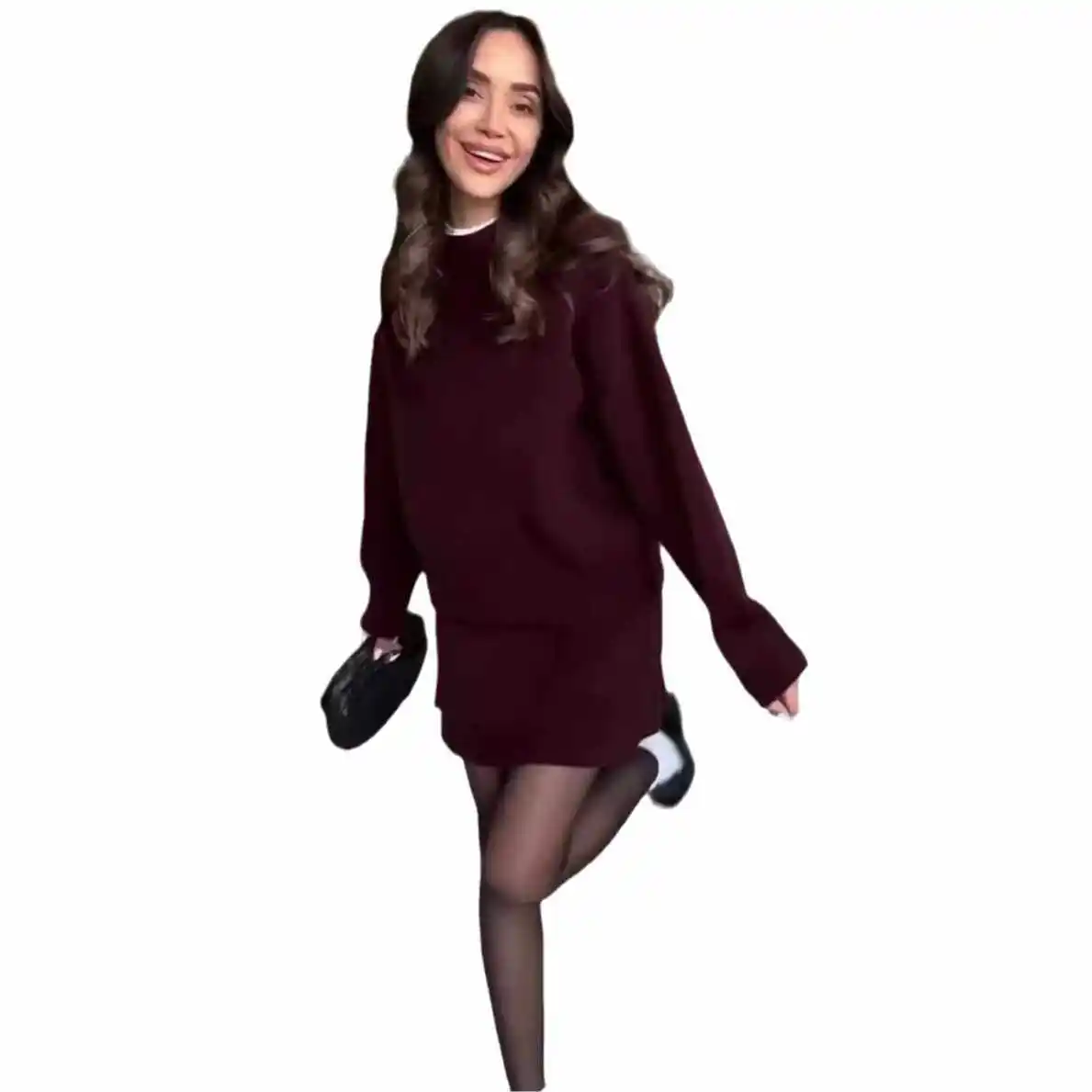 Outono cor pura casual versátil faculdade sle camisola de malha ort saia conjunto feminino faion conjunto chique workwear