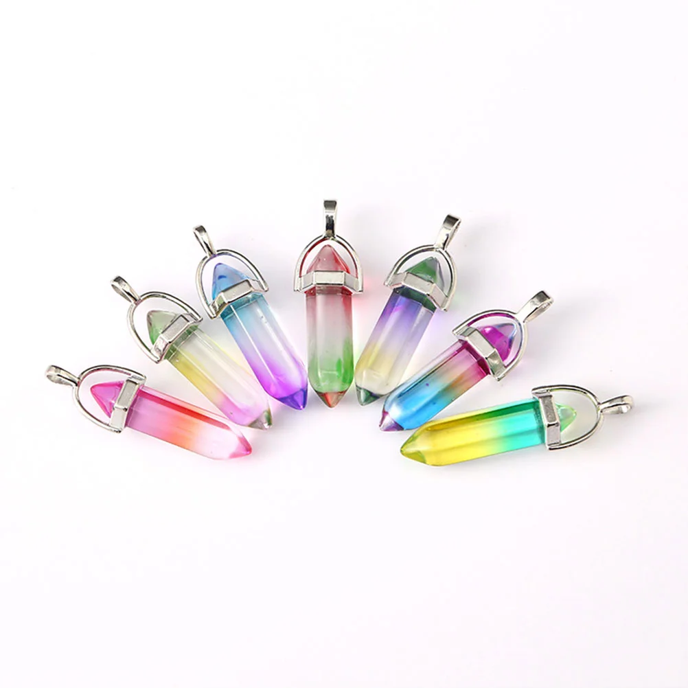 7 Pcs Double Pointed Hexagonal Column Crane Jewelry Making Pendants Necklace Bicuspid Supplies Glass Hanging Keychain