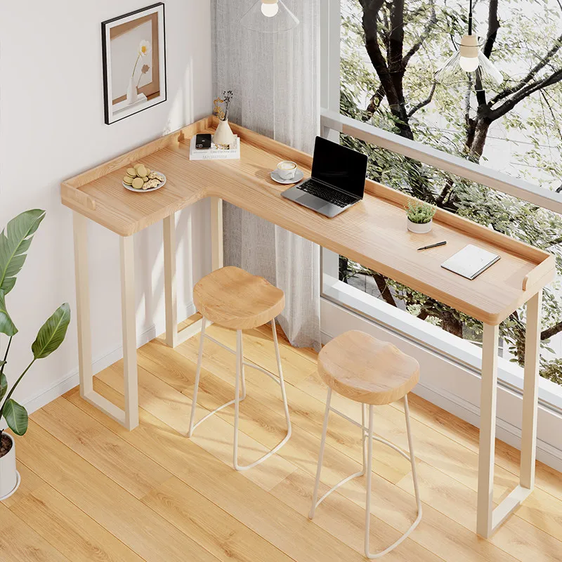 Corner desk, living room partition balcony, bar table, modern household L-shaped integrated high-footed table against the wall