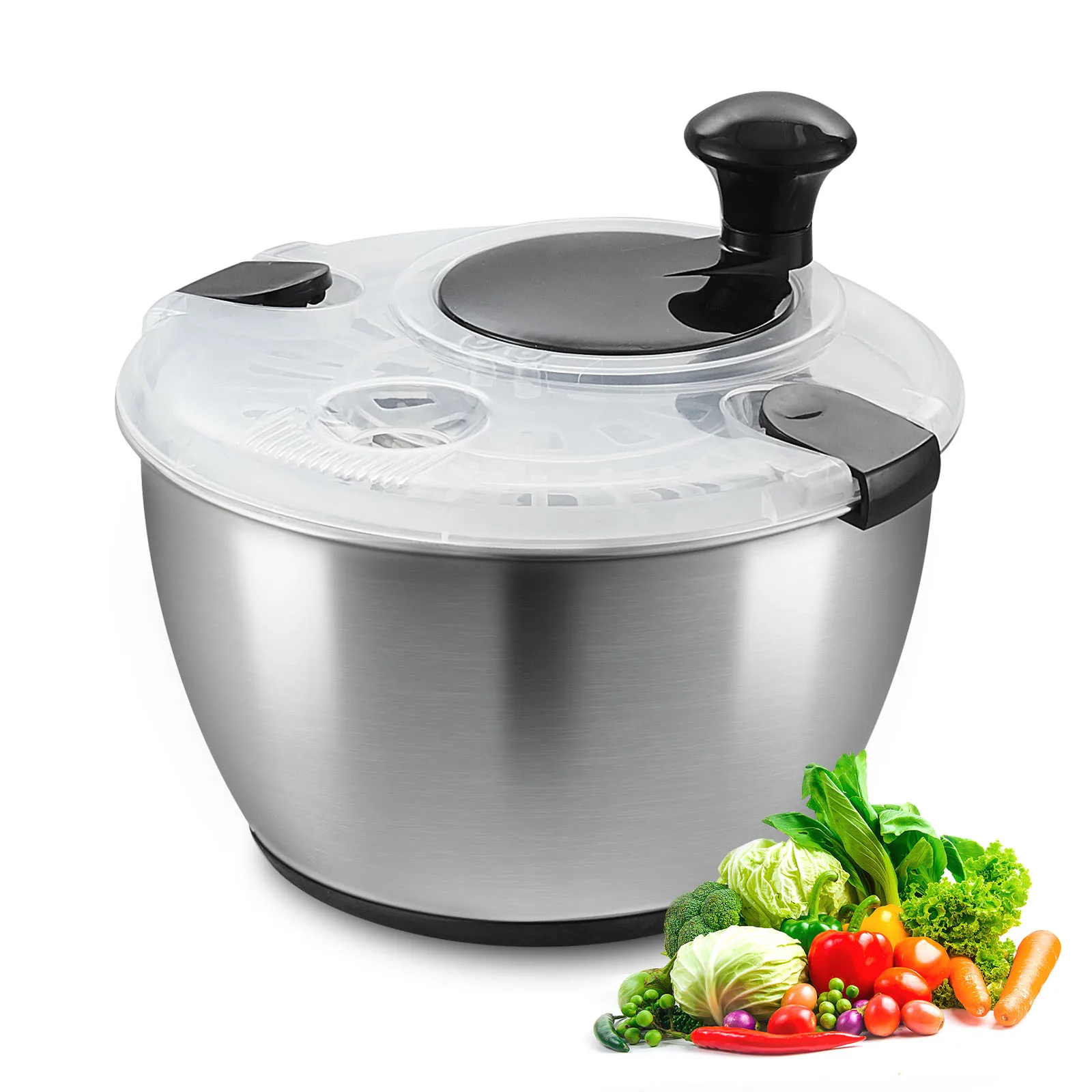 VEVOR Stainless Steel Salad Spinner 4.75Qt One-handed Easy Press Large Vegetable Dryer Washer for Greens Herbs Berries Fruits