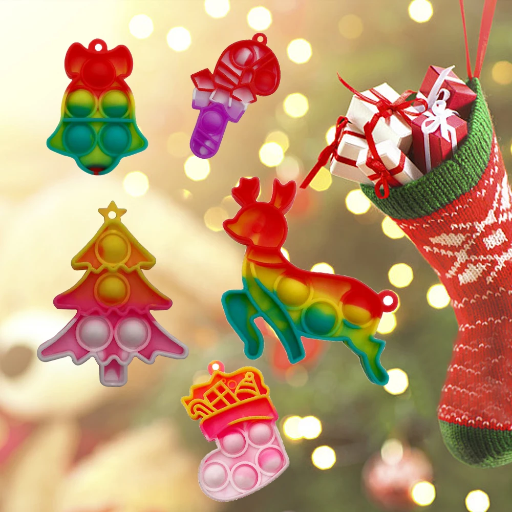 Christmas 48PCS for Kids Mini Pop Fidget Keychain Bulk Bubble Relieve Stress Fidget Toys Stocking Stuffers Party Favors Xmas