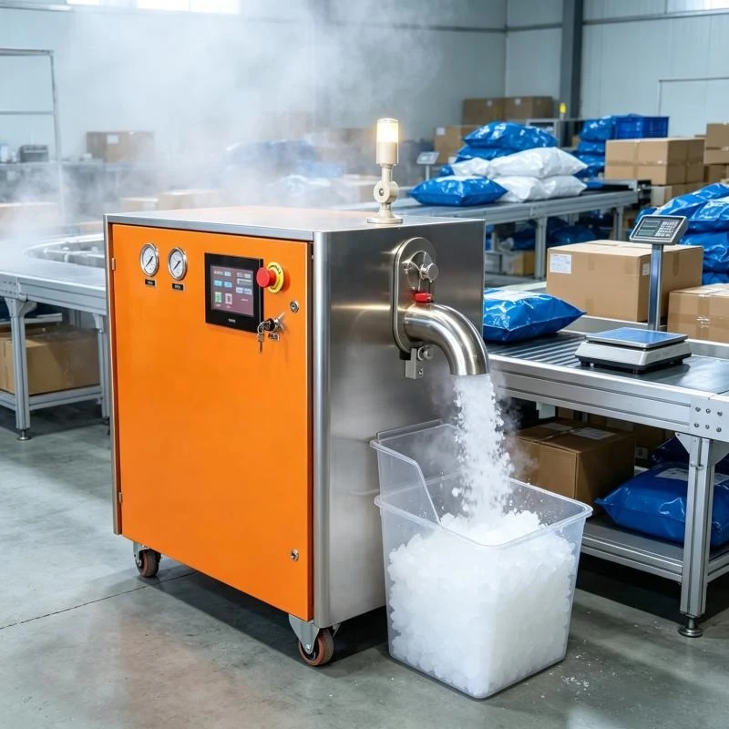 New Design Industrial CO2 Dry Ice Granulator Machine Automatic Pellet Making Equipment with Wheels for Cold Chain Storage