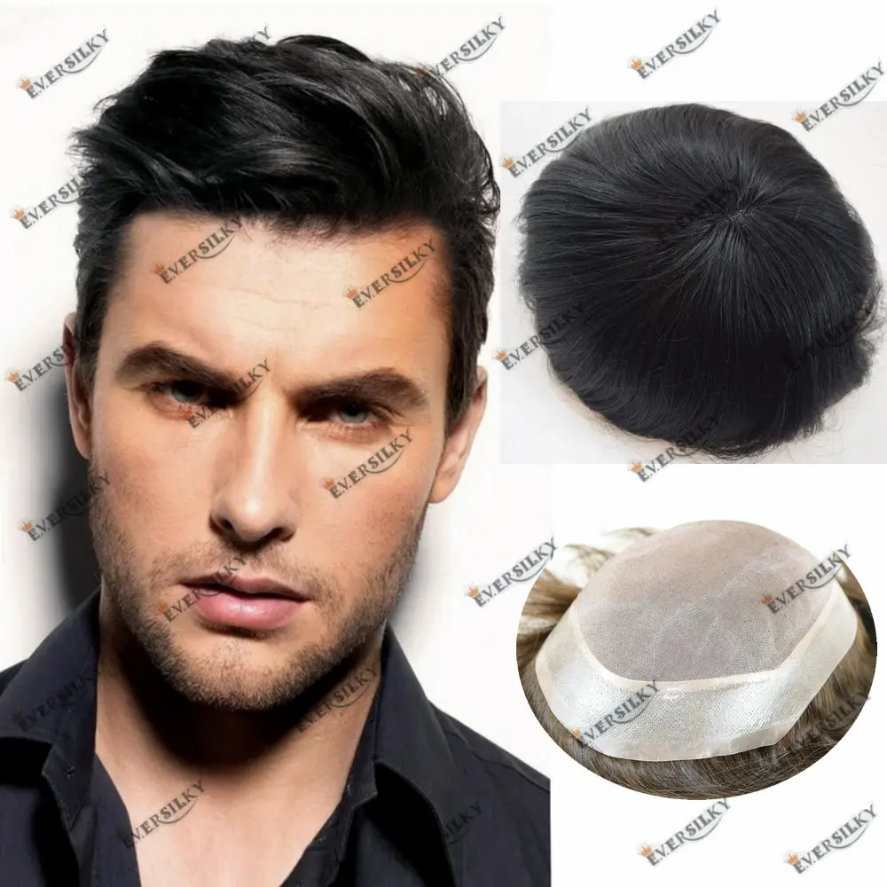 

New Durable Fine Mono&PU Base Toupee Men Human Hair Men Capillary Prosthesis Super Soft Men Wigs Top Quality Replacement System