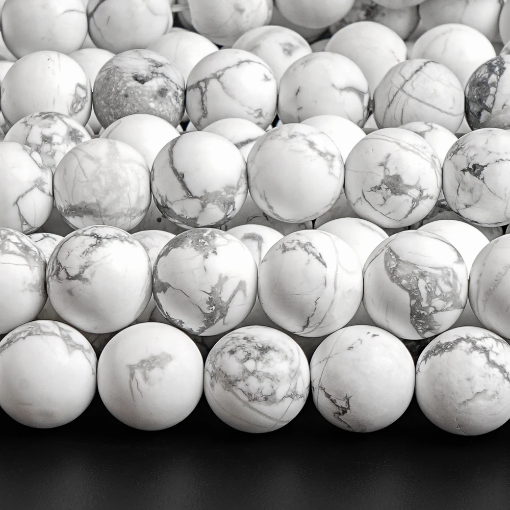 10mm Matte White Howlite Round Beads Natural Calming Healing Stone for Jewelry Making DIY Painting Dyeing Bohemian Bracelet