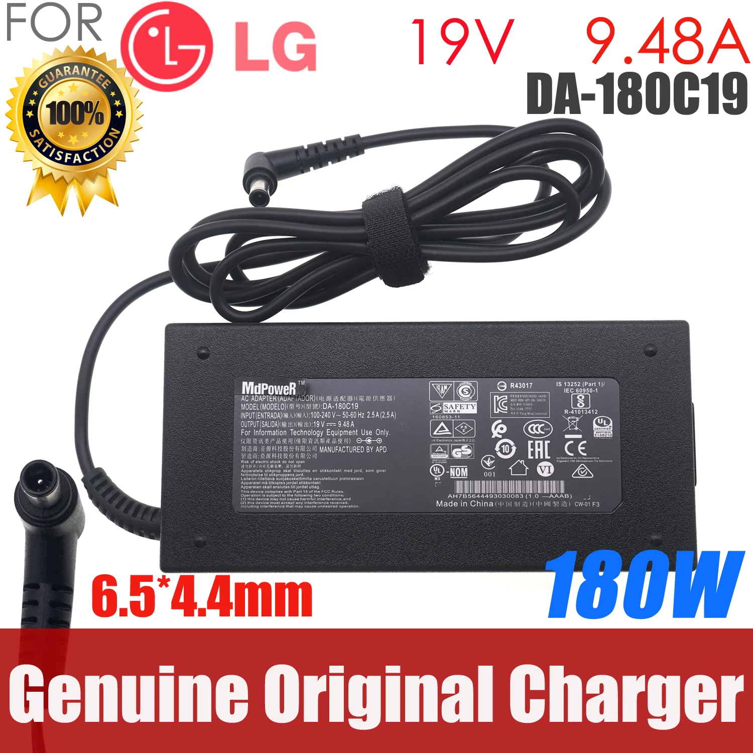 

New Original For LG 38WK95C 38UC99-W 32UD99-W LCD Monitor DA-180C19 EAY64449304 EAY64449302 19V 9.48A AC DC Adapter Power Supply