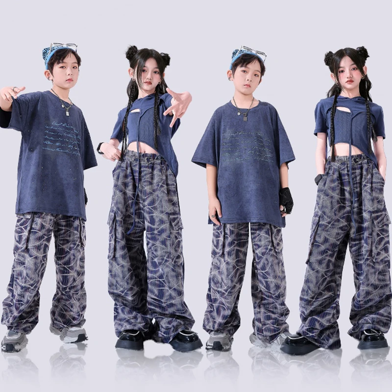 

Street Dance Clothing Hip Hop Set Girls Kpop Stage Clothes Crop Tops Boys Oversize T-Shirt Shuffle Pants Cool Streetwear AMY1942