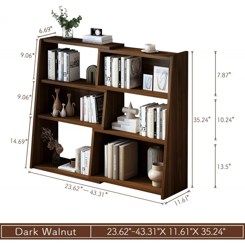 (UUX) خزانة كتب خشبية قابلة للتمديد - رف كتب قصير منخفض سلم من 3 طبقات للمساحة أو الزاوية الصغيرة، جوز داكن، S UQ