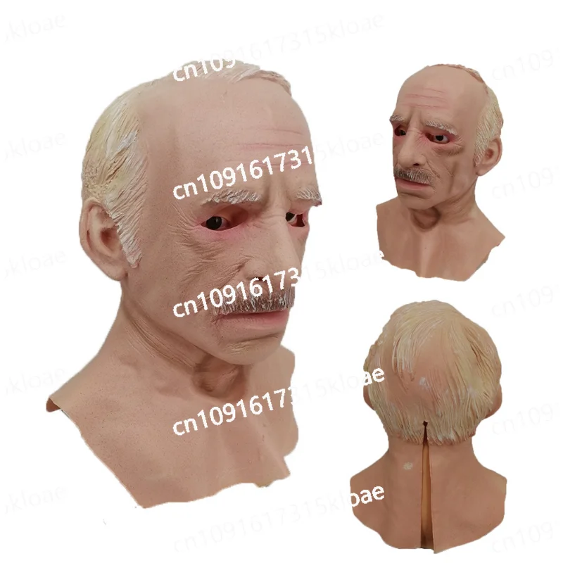 Smoking Old Man Mask Bald Grandpa Latex White Hair Beard