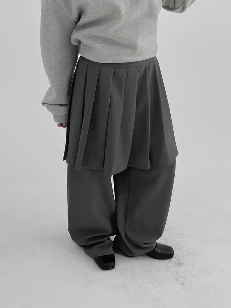 الرجعية اليابانية Sle مطوي تنورة وهمية قطعتين فضفاض سراويل تقليدية عالية الخصر بنطال ذو قصة أرجل واسعة السيدات عادية Faion