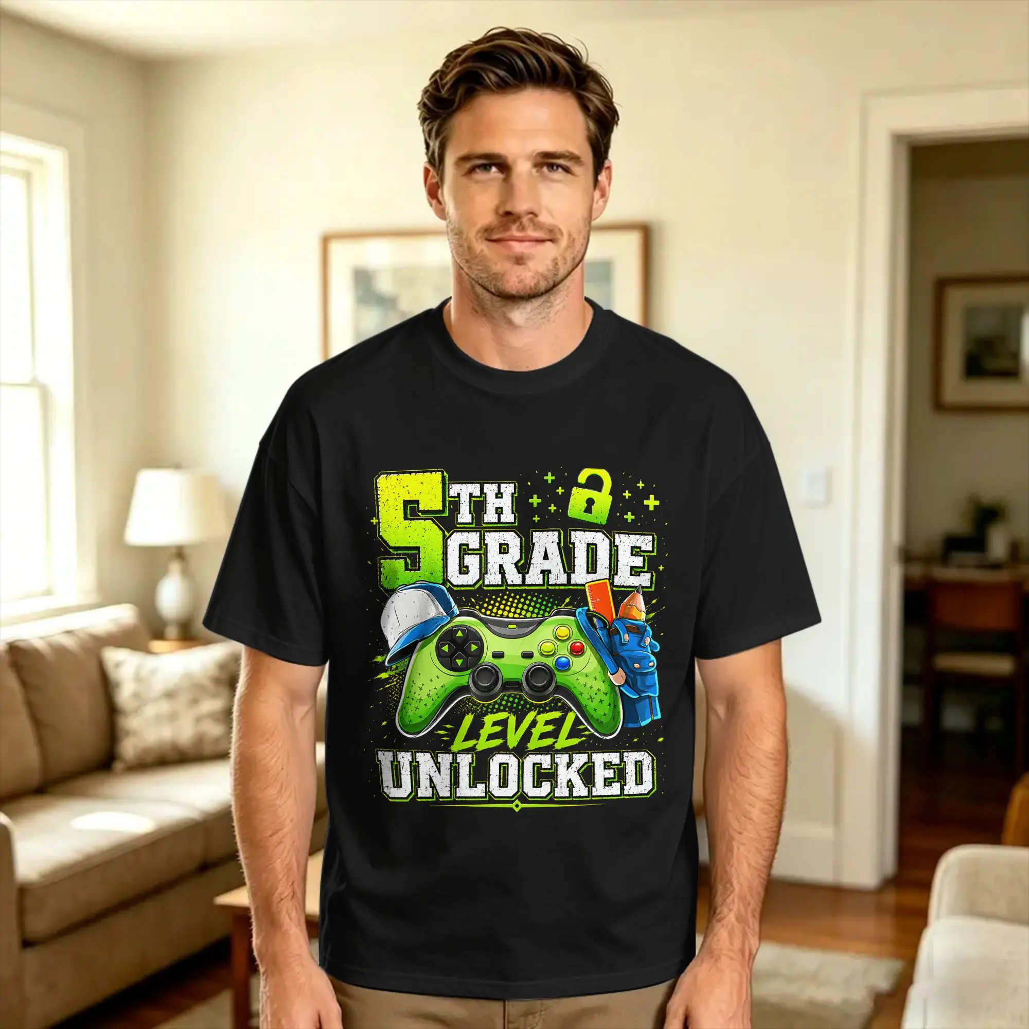 Men Women's T-Shirt Back to School 5th Fifth Grade Level Unlocked Gamer T Shirts Leisure  Summer Tee Shirt Y2K Cotton Tops Gift