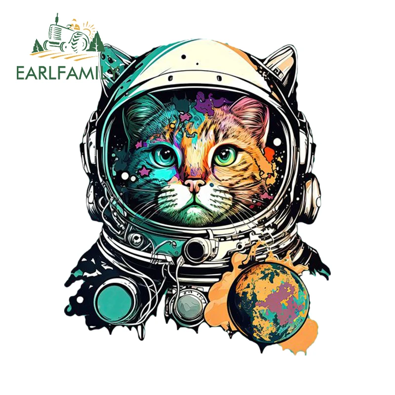 EARLFAMILY 13cm × 10.9cm For Astronaut Kitten Car Stickers Cool Fashionable Graffiti Design Decals Waterproof Vinyl Car Wrap