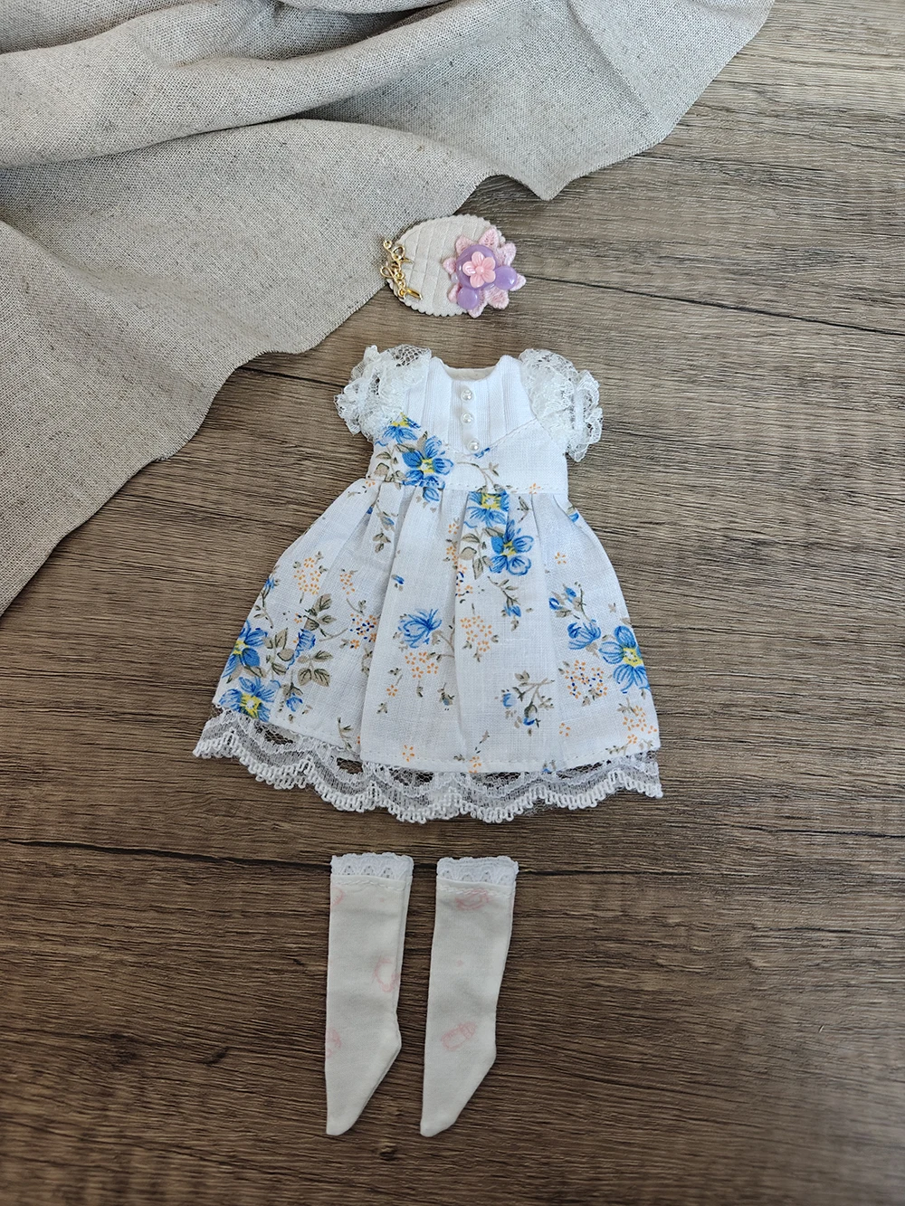 

Одежда для кукол Блайт: синее платье с принтом для кукол Блайт, Ymy, Licca, Azones, Ob22, 24, 27. Аксессуары для кукол.