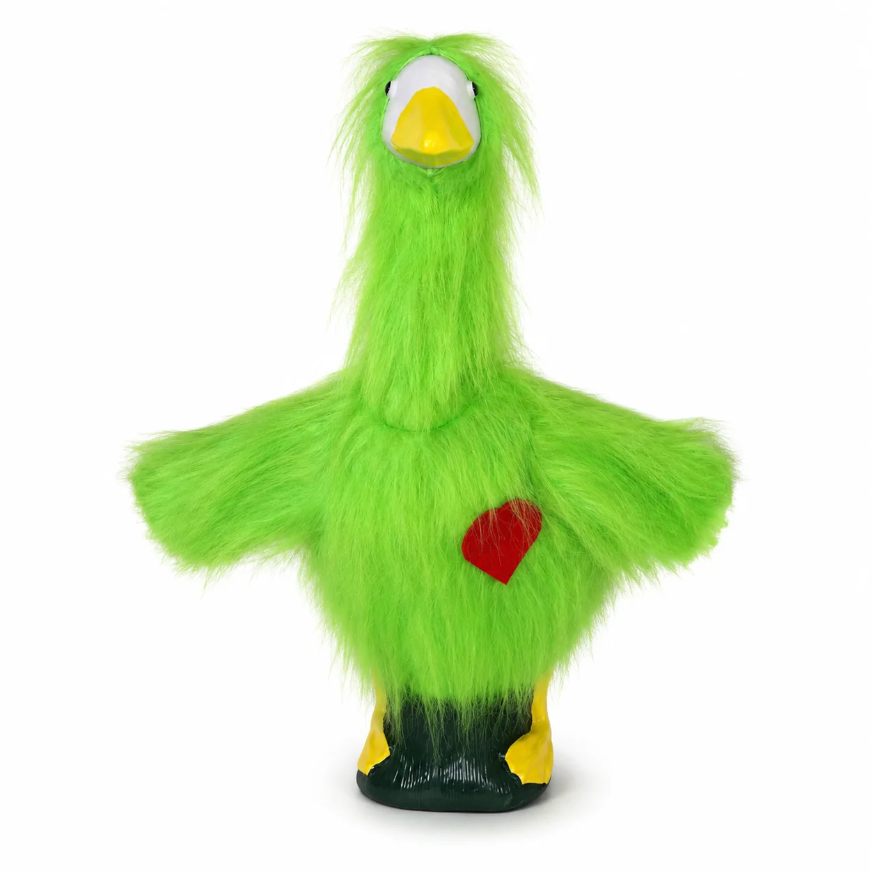 Green Furry Monster Porch Goose Costume with Heart Accent, Fits 23-Inch Garden Goose Statue, Christmas Yard Decor, Outfit Only