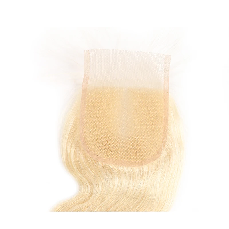 Extensiones de cabello humano de onda de cuerpo 613 rubio con cierre 4x4 rubio platino 3 mechones con cierre extensión de tejido de cabello no Remy