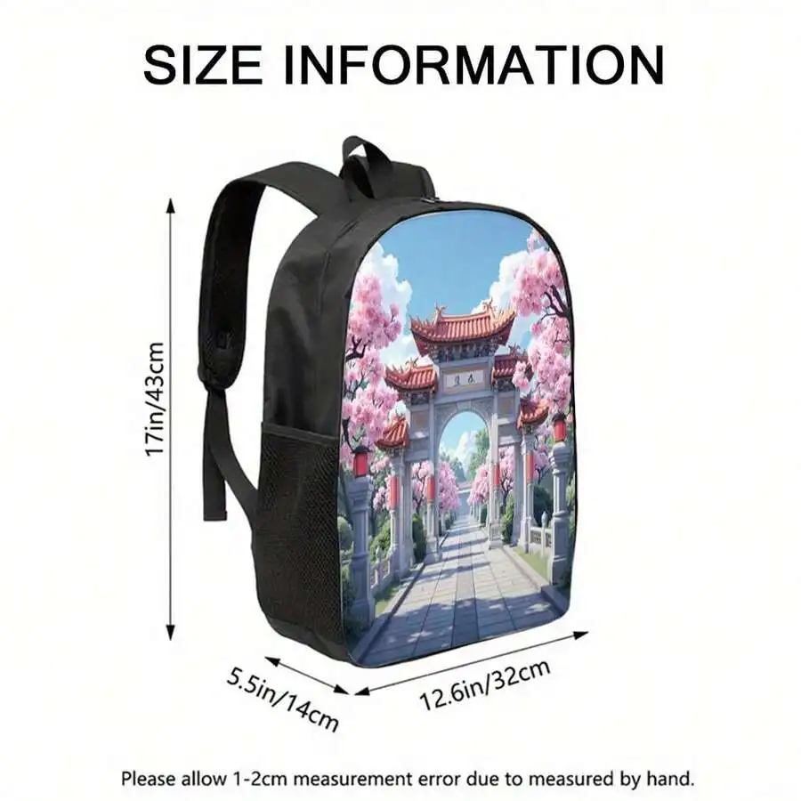 

Large Capacity Travel Backpack Sakura Road Print Shoulder Bag Washable Zipper Double Strap For Business Commuting
