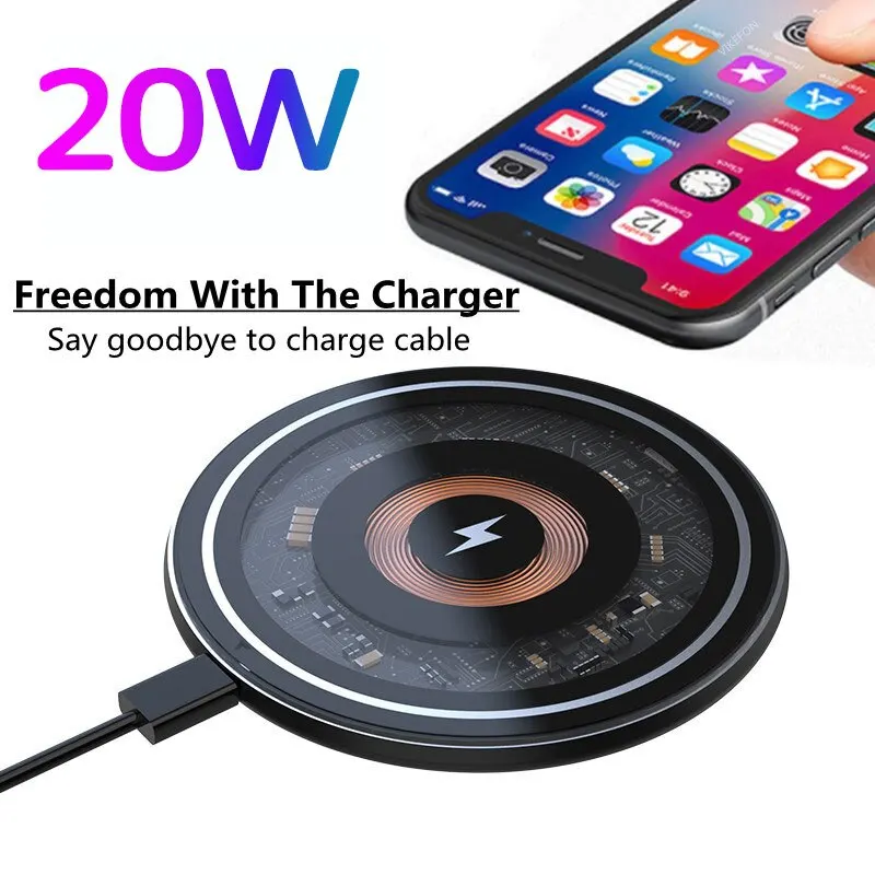 20W Wireless Charger Pad for iPhone 14 13 12 11 X Pro Max Samsung S22 S21 Xiaomi Induction Type C Fast Wireless Charging Station