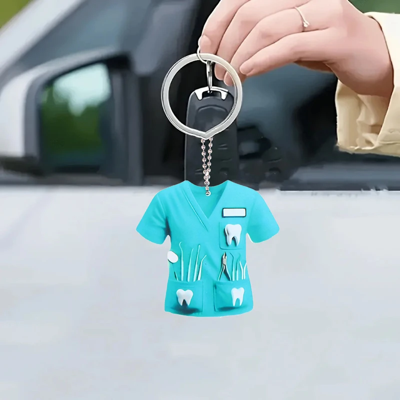 

**1PC Dentist Costume Pendant Keychain Doctor Themed 2D Flat Acrylic Ornament Charm Hanging Decoration For Car Bags Festive Gift