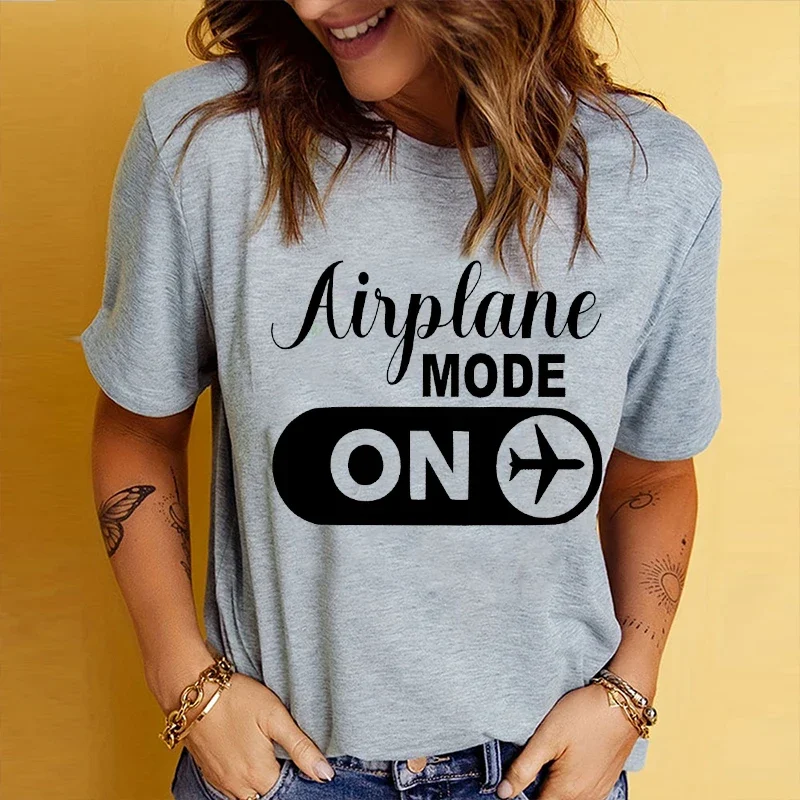 Female T-Shirt Tops Travel T Shirt Airplane Mode Shirt Girl Trip Tshirt Funny Tee Shirts Short Sleeve Women Graphic Tee Clothing