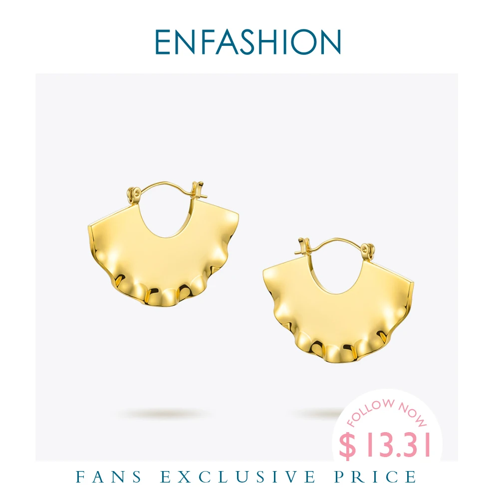 ENFASHION Fan Geometric Drop Earrings For Women Gold Color Curve Big Dangle Earings Fashion Jewelry Pendientes Abanico EC191037