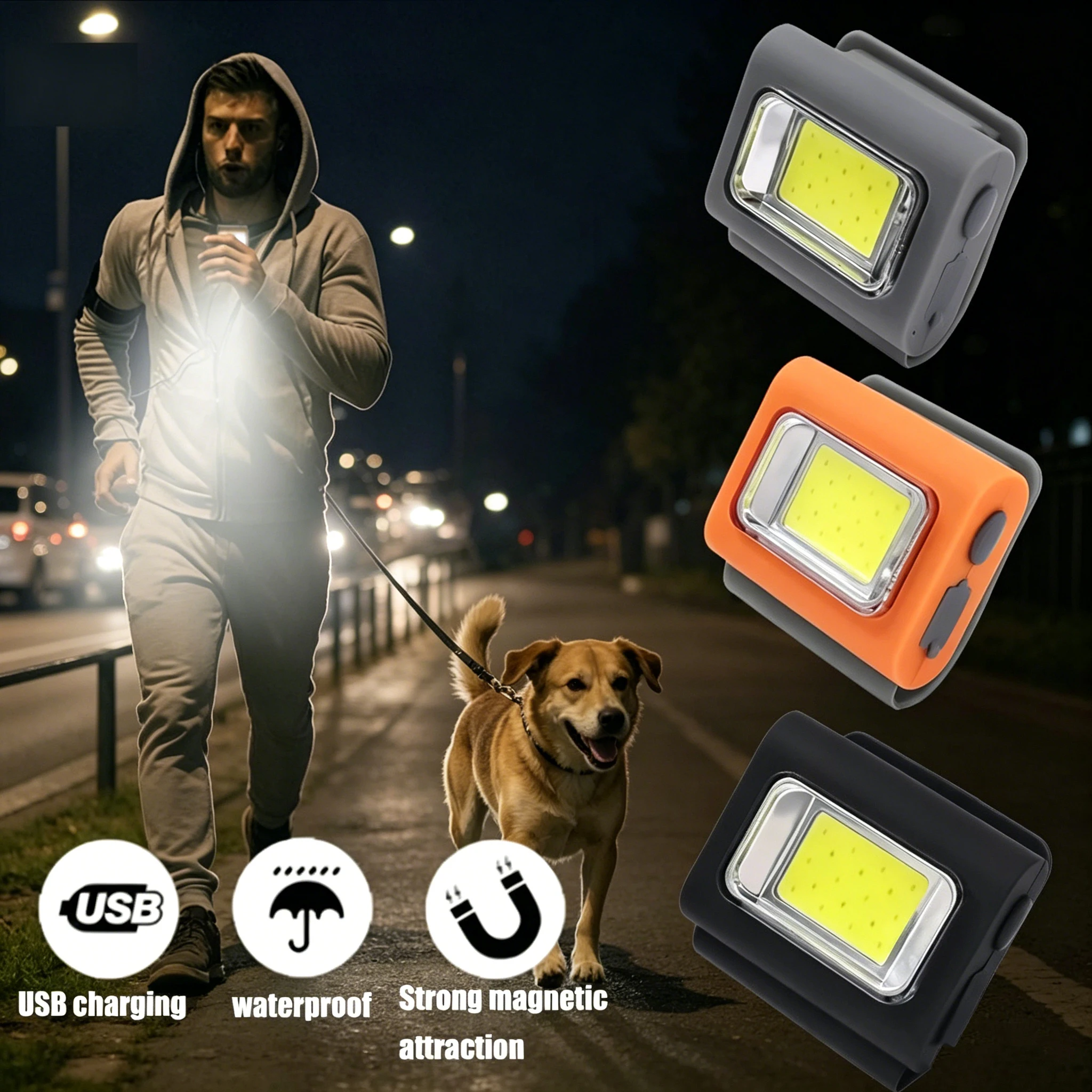 New LED Running Light Outdoor Backpack Safety Silicone Clip Mode Walking Lamp for Night Portable Magnetic Emergency Light