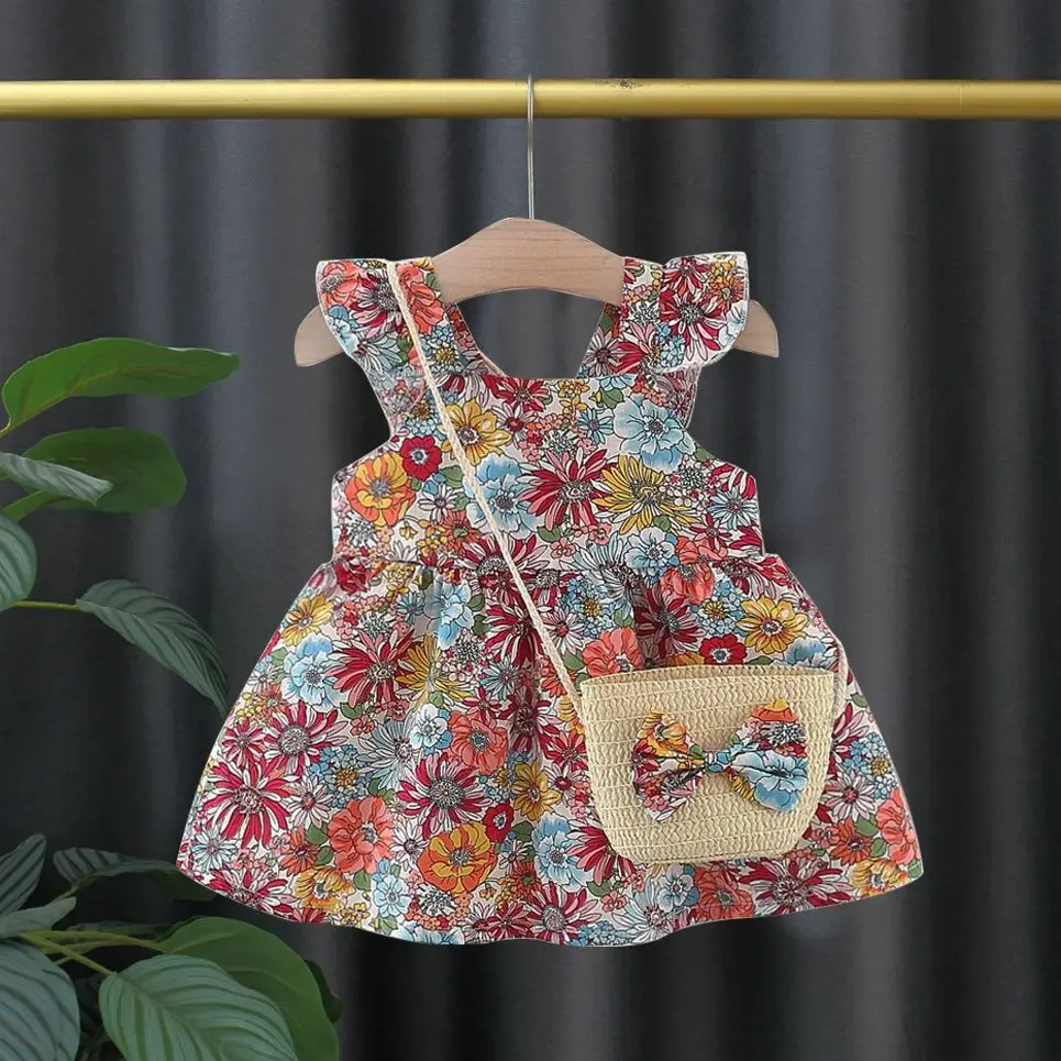 Summer Cotton Baby Dress Flower Printed Dress Hawaiian Style Baby Clothes Send Bag image 2