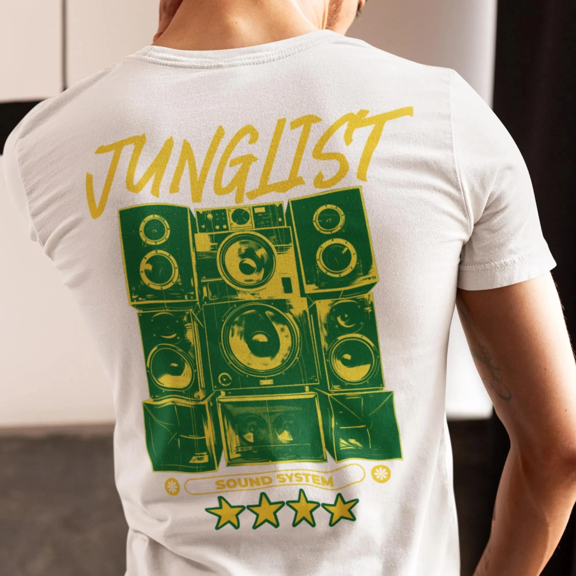Men's Fashion Trend T-Shirt - High Quality Comfortable and Casual Junglist DnB Sound System T-Shirt: 90s Rave Music Back Print