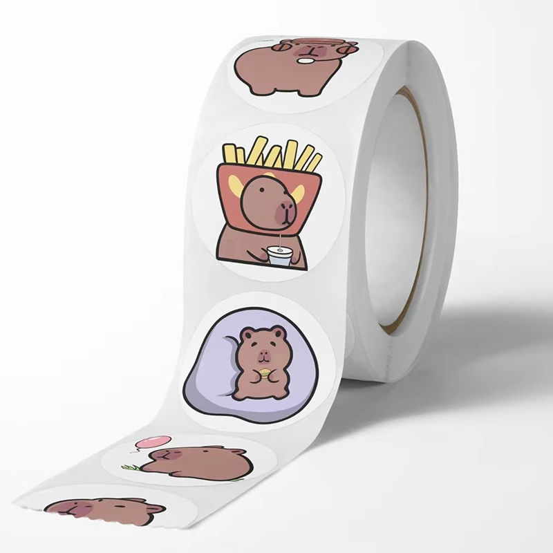 500Pcs Cute Capybara Sticky Paper Sticker Labels Thank You Sticker Stationery Supplies DIY Decoration Scrapbooking Sealing Tape