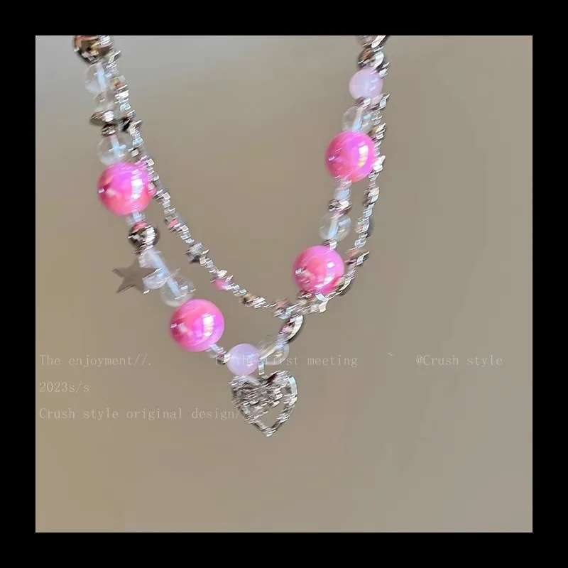 كاندي الحبيب ~ طبقة مزدوجة الحب مطرز سلسلة الترقوة المرأة 2023 جديد عصري اكسسوارات الحلو كول التوابل فتاة نمط قلادة